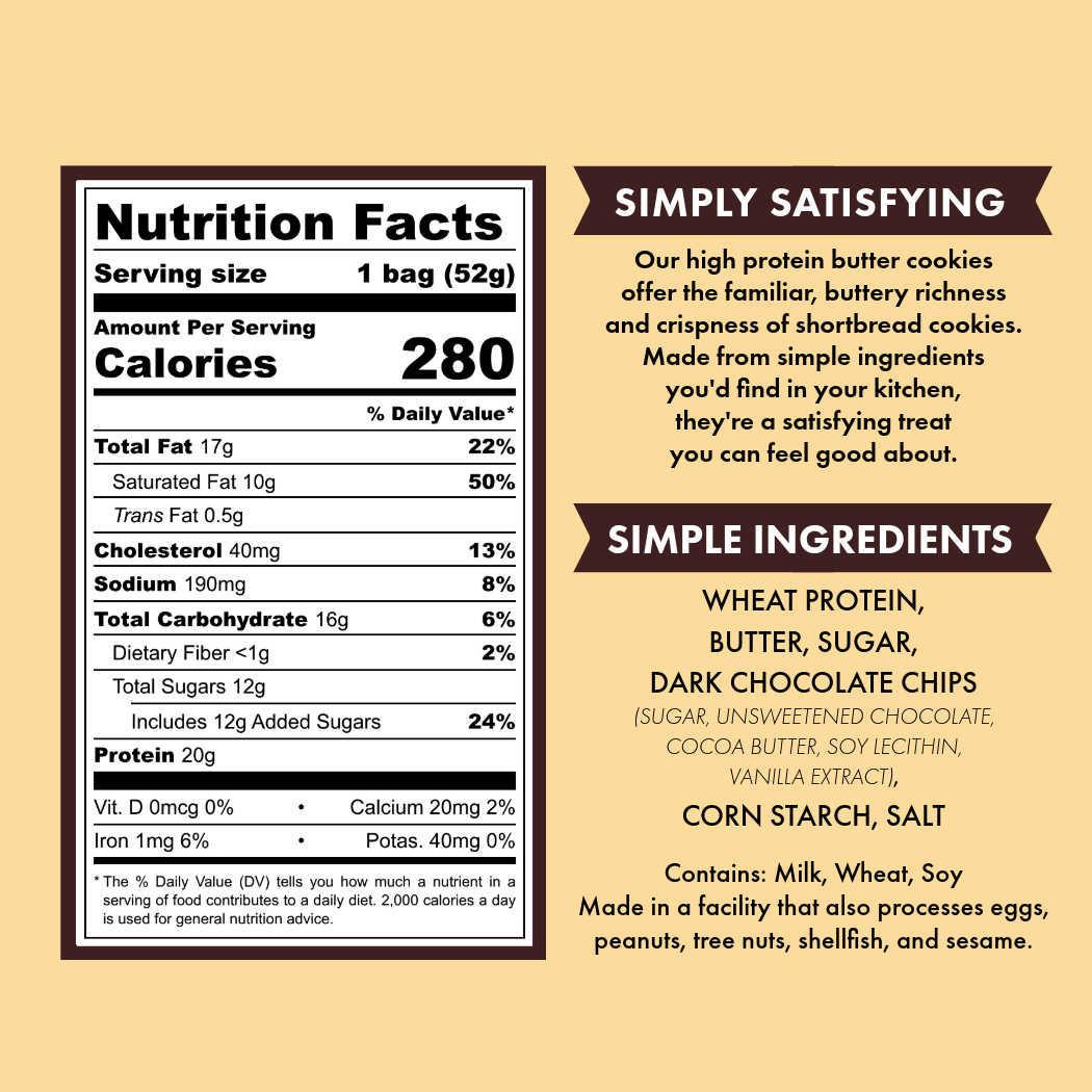 Chocolate Chip Butter Cookie Pouches - 6 Pack